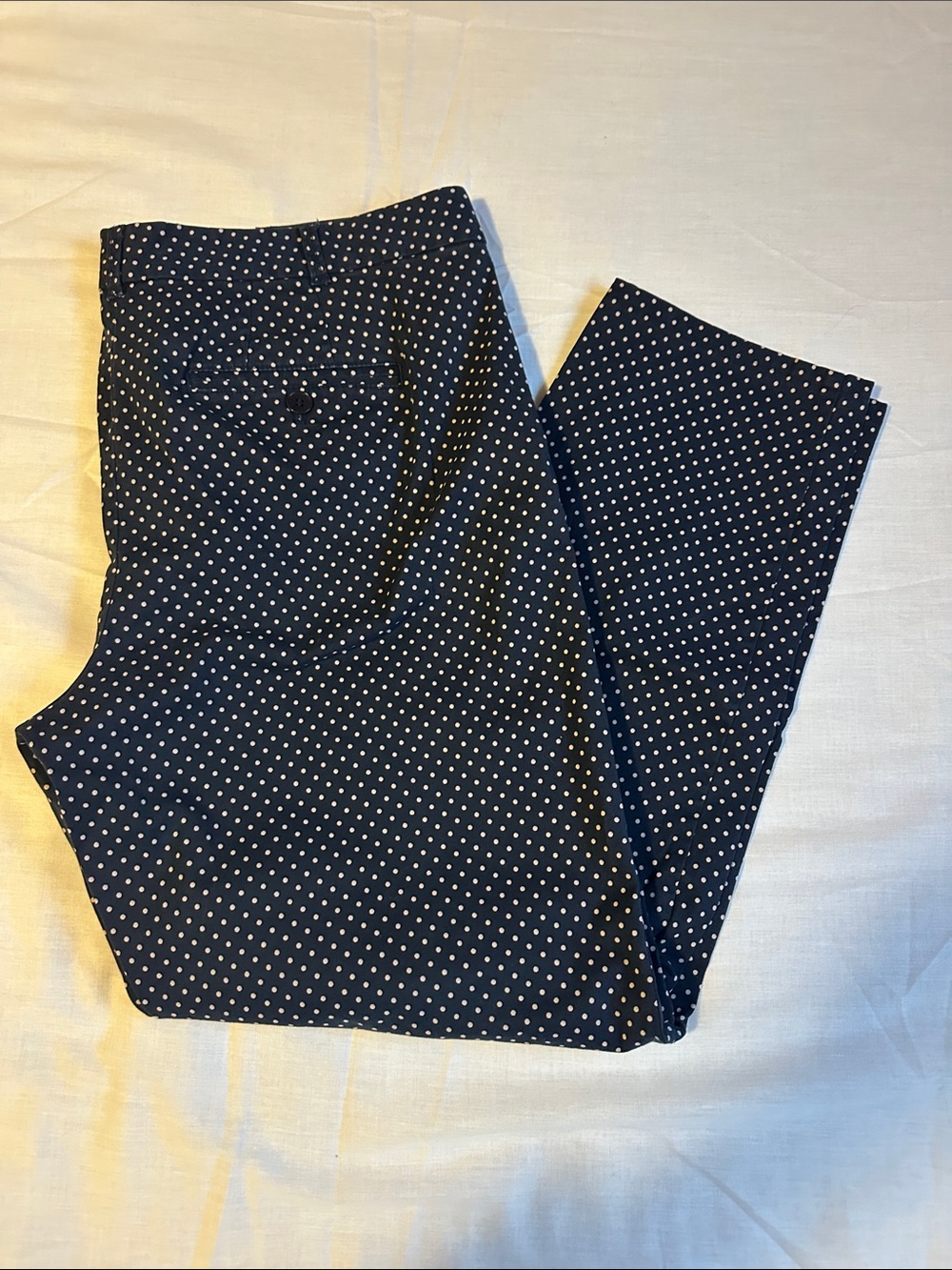 Talbots Size 12 The Weekend Chino Cotton Pants Navy Blue w/‎ Pink Polka Dots